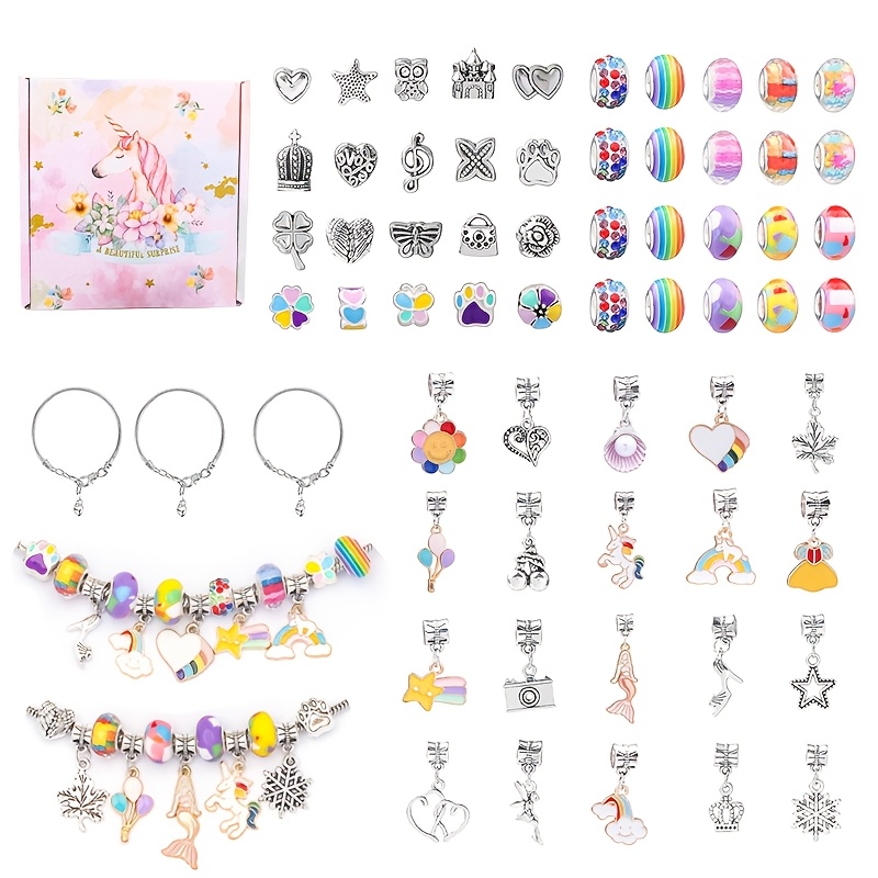 Christmas Charm Bracelet Jewelry Making Kit Green Themed Beads DIY Craft Set
